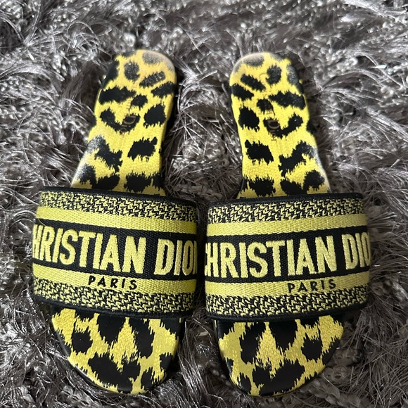 Dior Dway Slide in Chartreuse Lime Pop Mizza Embroidered - Picture 1 of 7